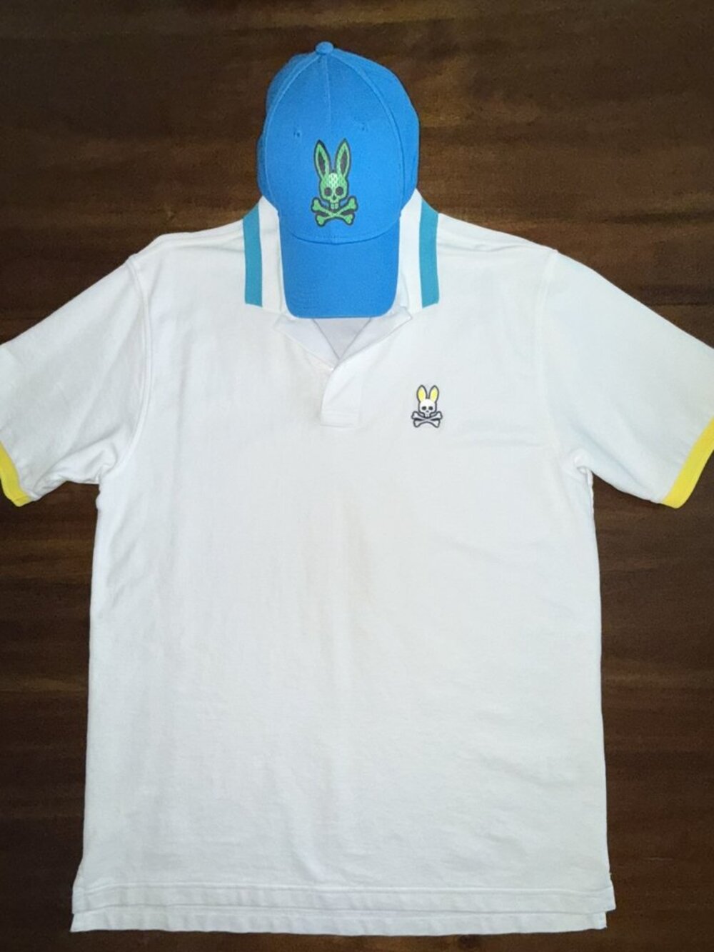 Psycho Bunny Mens White Polo Shirt Pima Cotton Size 8 XXL + FREE MATCHING HAT!!